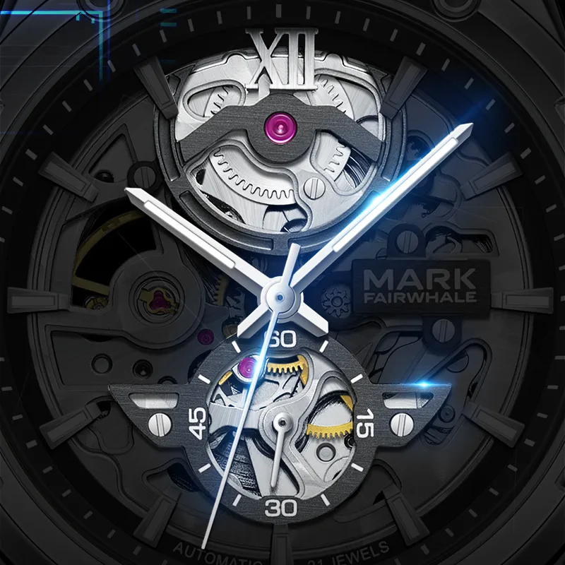 FAIRWHALE Automatic Mechanical Movement Metal Strap Watch Unisex Black Dial-1