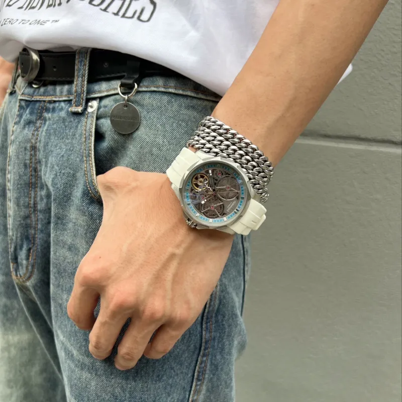 FAIRWHALE Pioneer Collection Watch Automatic Mechanical Movement Silicone Strap Watch Men's Watches Cut Out Dial-7