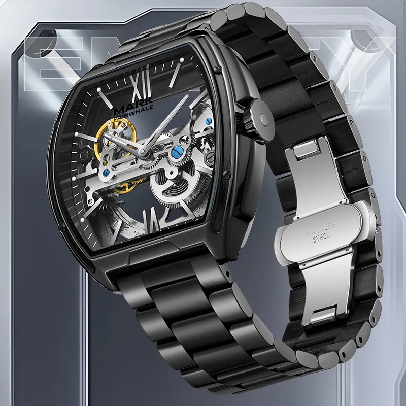 FAIRWHALE Automatic Mechanical Movement Metal Strap Watch Men's Watches White Dial-2