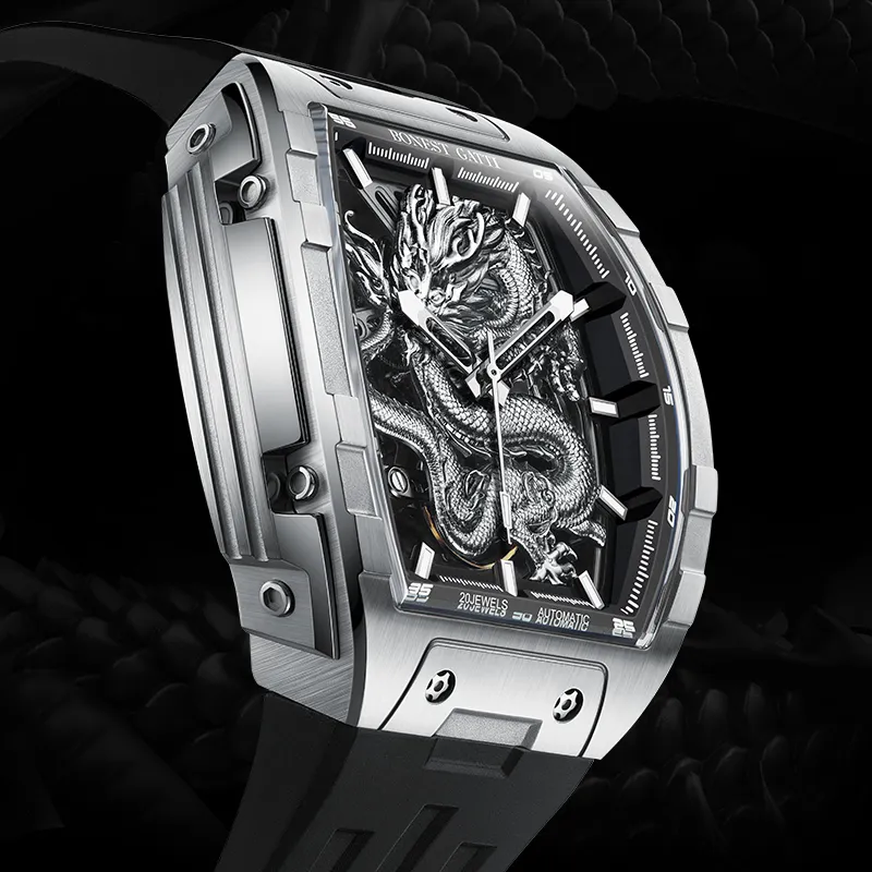 BONEST GATTI Automatic Mechanical Movement Rubber Strap Men's Watches Cut Out Dial-18