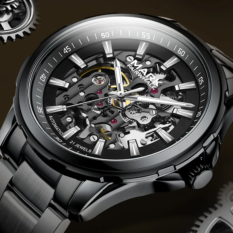 FAIRWHALE Automatic Mechanical Movement Watch Unisex Black Dial-7