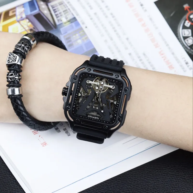 FAIRWHALE Pioneer Collection Men's Watch Automatic Mechanical Movement Silicone Strap Watch Unisex Black Dial-2