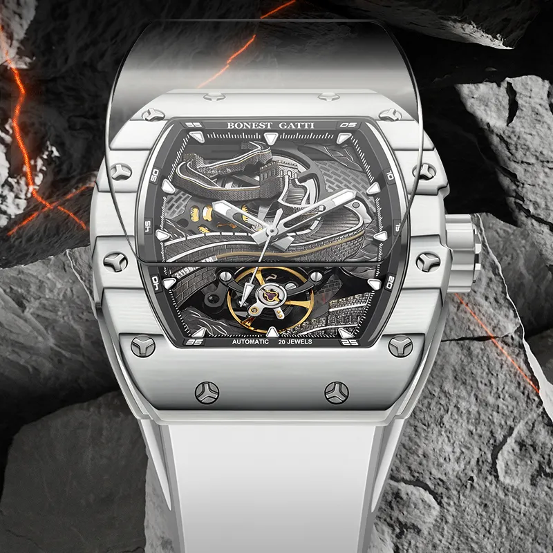 BONEST GATTI Automatic Mechanical Movement Watch Men's Watches Cut Out Dial-2