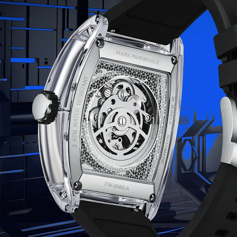FAIRWHALE Mechanical Movement Rubber Strap Watch Unisex Black Dial-4
