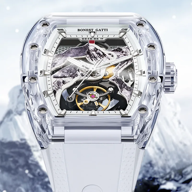 BONEST GATTI Automatic Mechanical Movement Rubber Strap Watch Unisex White Dial-5