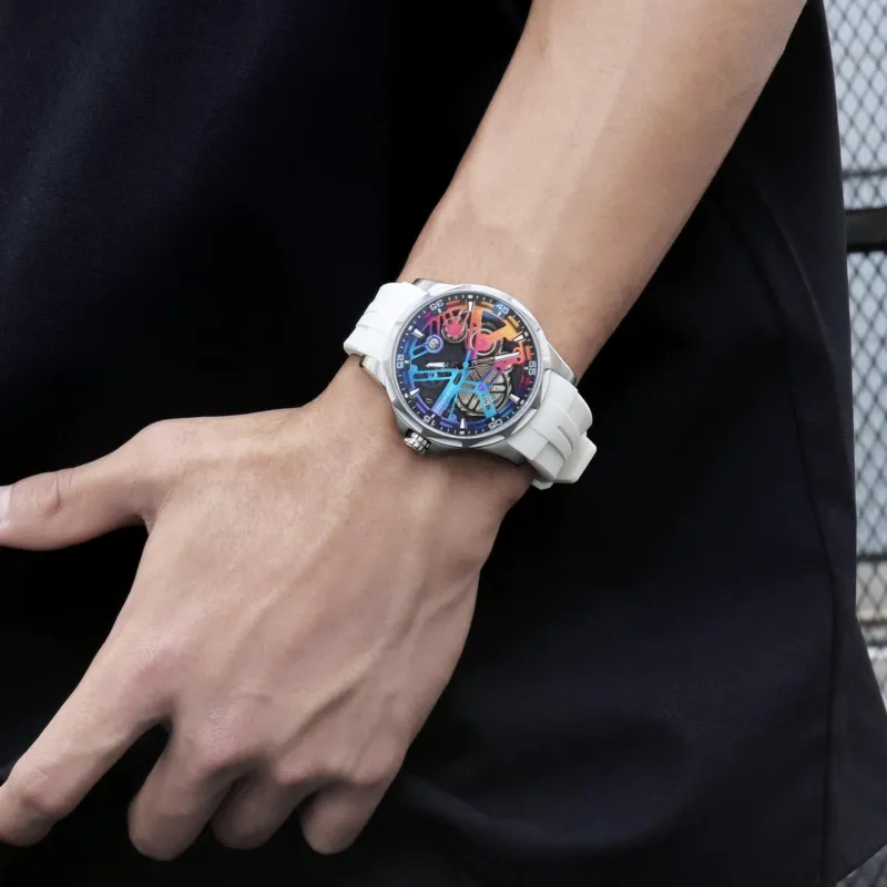 FAIRWHALE Starlight Collection Men's Watch Automatic Mechanical Movement Silicone Strap Watch Men's Watches Black Dial-4