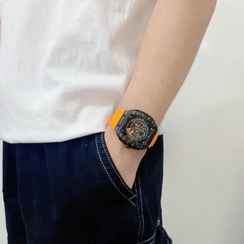 FAIRWHALE Pioneer Collection Automatic Mechanical Movement Silicone Strap Watch Men's Watches Cut Out Dial-5