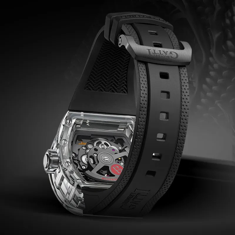 BONEST GATTI Automatic Mechanical Movement Rubber Strap Watch Men's Watches Black Dial-12