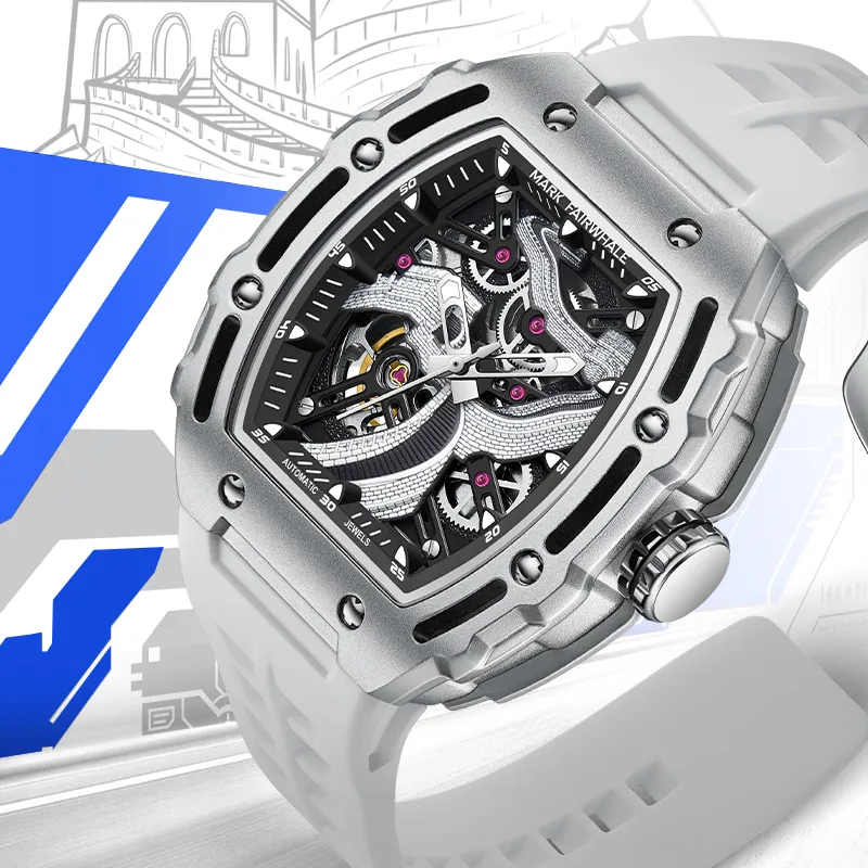 FAIRWHALE Automatic Mechanical Movement Silicone Strap Watch Men's Watches Black Dial-4