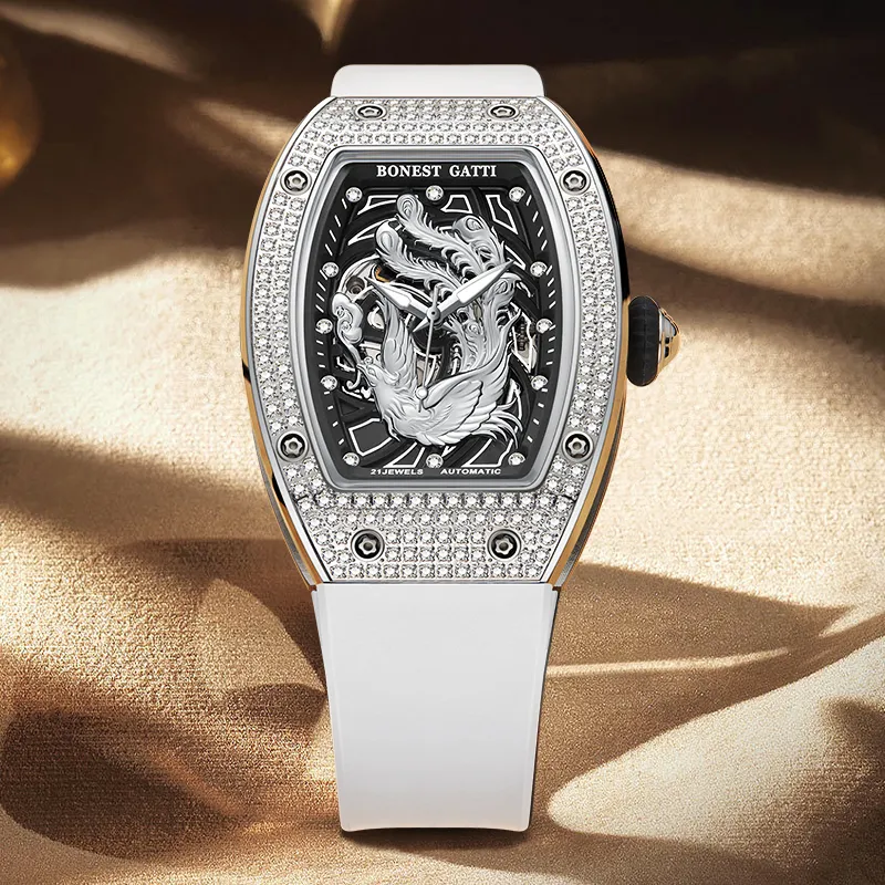 BONEST GATTI Automatic Mechanical Movement Rubber Strap Women's Watch Black Dial-6