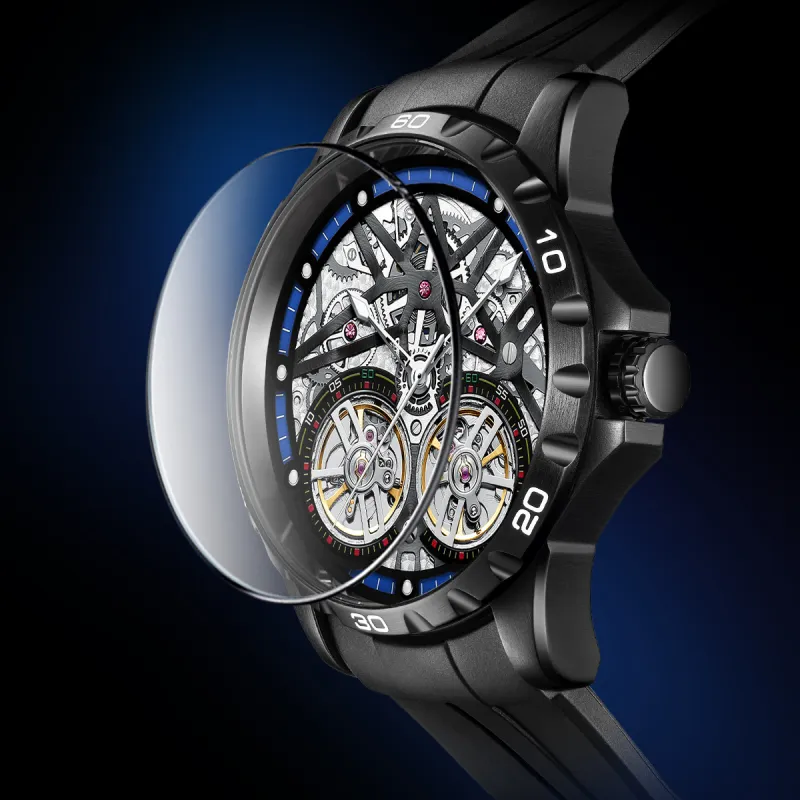 FAIRWHALE Automatic Mechanical Movement Rubber Strap Watch Unisex Cut Out Dial-8