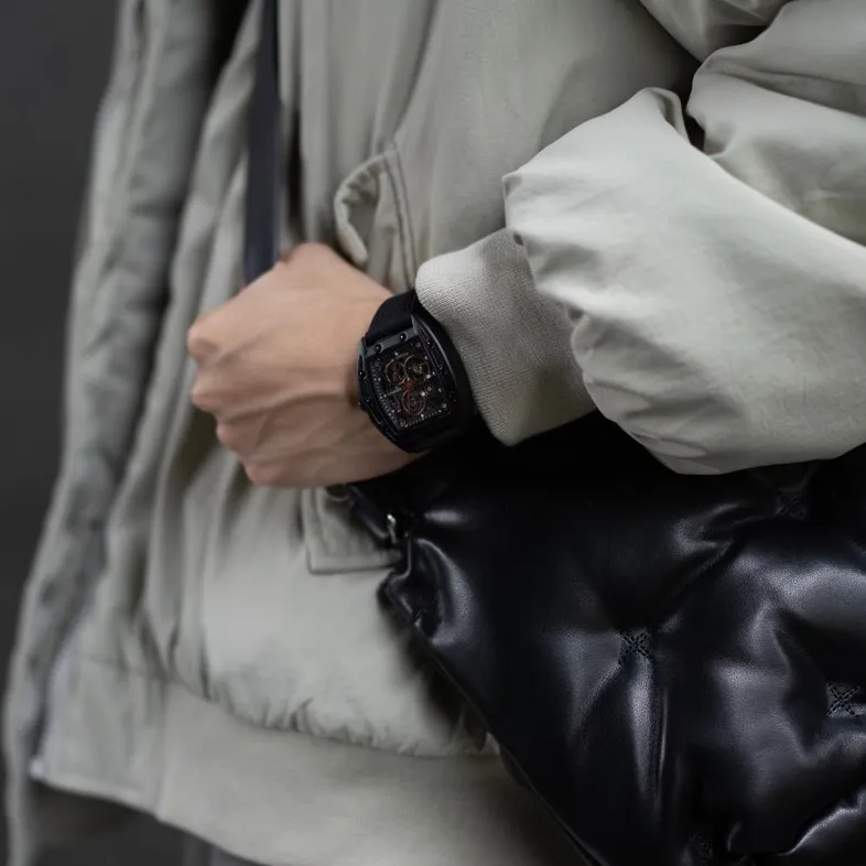 FAIRWHALE Pioneer Collection Black Men's Watch Automatic Mechanical Movement Silicone Strap Watch Unisex Cut Out Dial-3