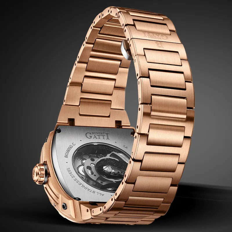 BONEST GATTI Automatic Mechanical Movement Rubber Strap Men's Watches Cut Out Dial-33