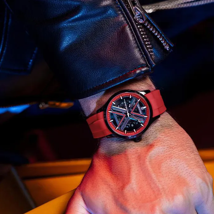 FAIRWHALE Pioneer Collection Mechanical Movement Silicone Strap Watch Men's Watches Cut Out Dial-3