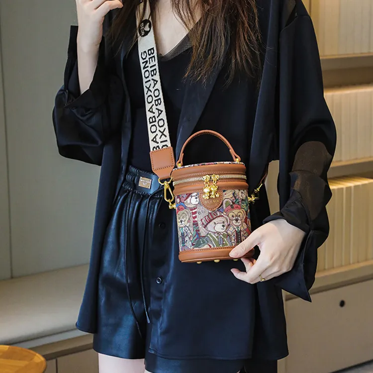 North Pack Fabric Cylinder Bag Bucket Bag Crossbody Bag Regular Women's Navy Blue/Brown/Pink-4