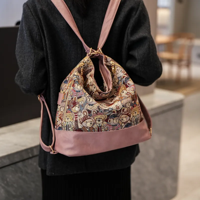 North Pack Canvas Backpack Women's Blue/Pink/Brown-10