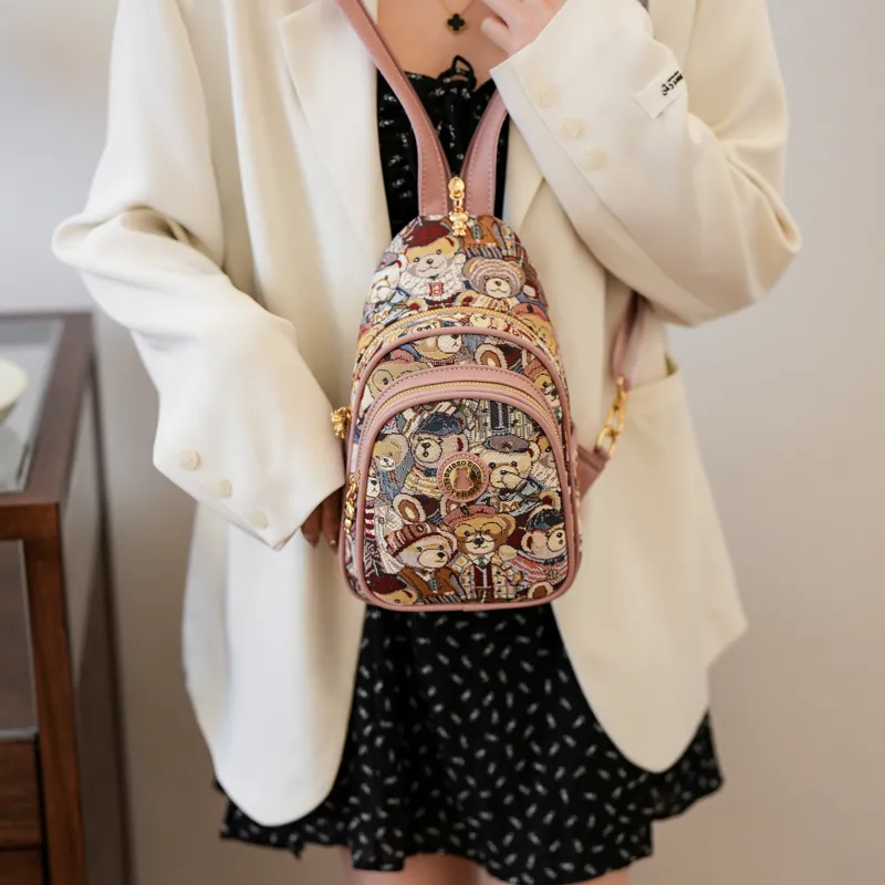 North Pack Fabric Fashion Backpack, Crossbody Bag, Shoulder Bag, Backpack Regular Women's Pink, Navy Blue, Brown-6