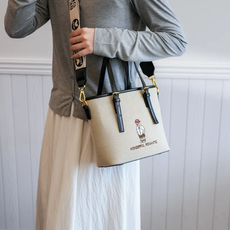 North Pack Canvas Bag, Tote Bag, Shoulder Bag Women's Ecru/Khaki-2