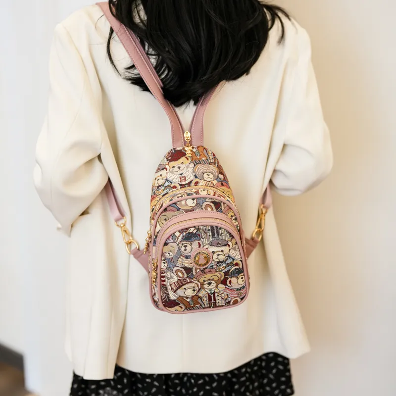 North Pack Fabric Fashion Backpack, Crossbody Bag, Shoulder Bag, Backpack Regular Women's Pink, Navy Blue, Brown-3