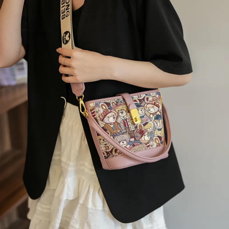 North Pack PU+Canvas Bag Handbag Shoulder Bag Crossbody Bag Medium Size Women's Blue/Pink/Brown-13