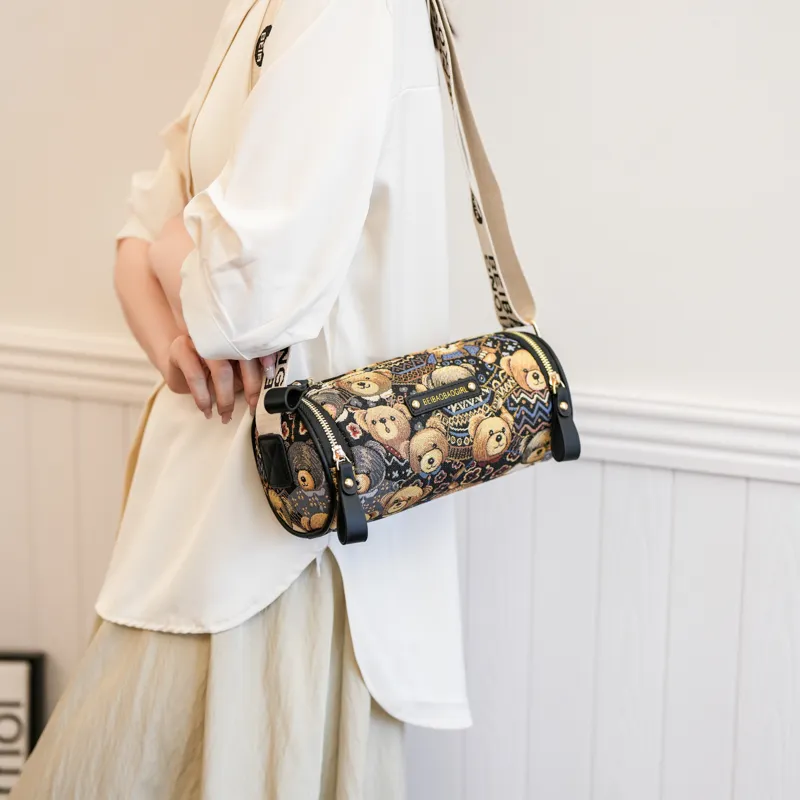North Pack PU+Canvas Crossbody Bag Regular Women's Midnight Black/Beige Apricot-4