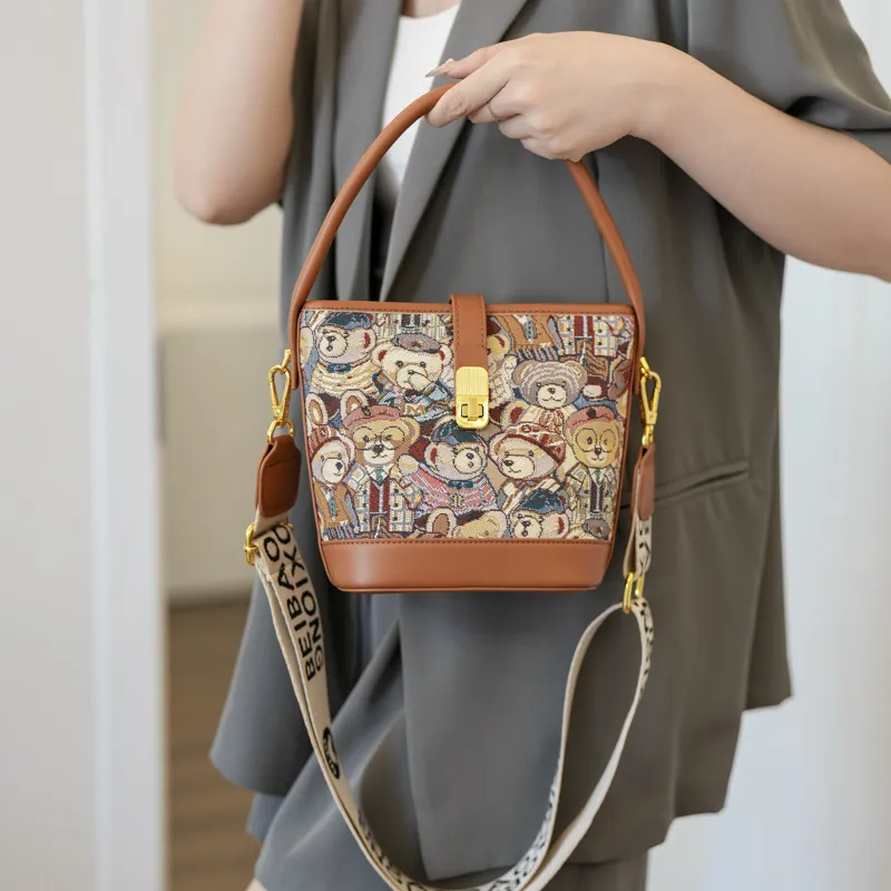 North Pack PU+Canvas Bag Handbag Shoulder Bag Crossbody Bag Medium Size Women's Blue/Pink/Brown-15
