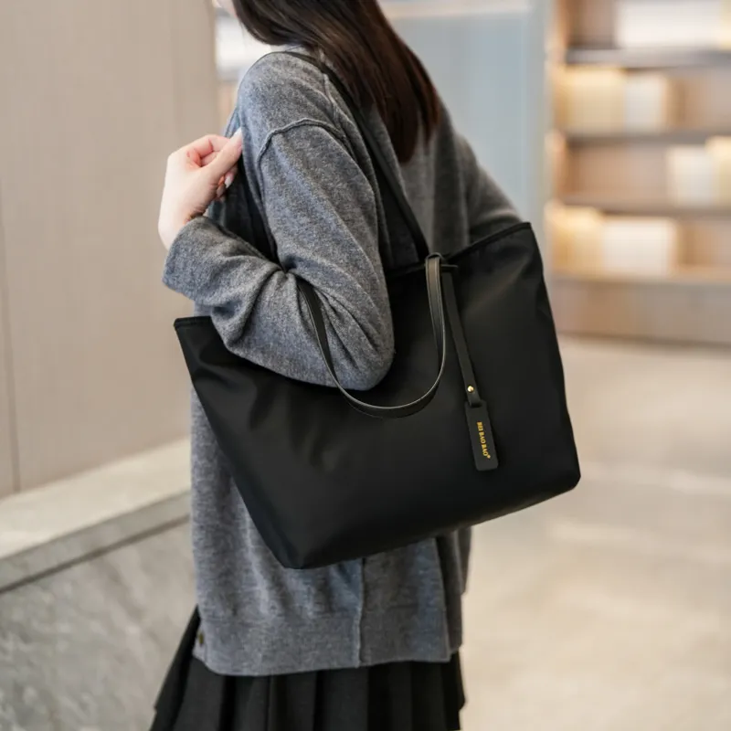 North Pack Nylon Fabric Tote Bag, Shopping Bag, Handbag, Shoulder Bag Women's Black/Beige-1