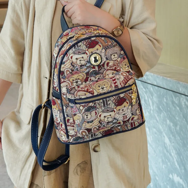 North Pack Canvas Student Backpack Regular Women's Navy Blue/Pink/Brown-3