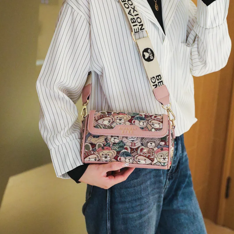 North Pack Canvas Crossbody Bag, Shoulder Bag Women's Navy Blue/Brown/Pink-10