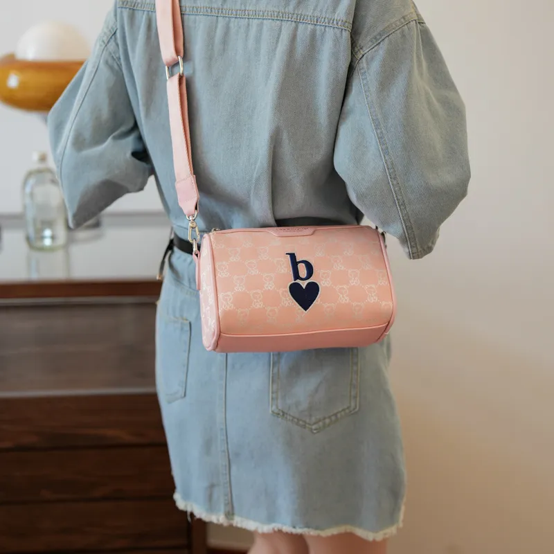 North Pack Fabric Shoulder Bag Women's Gray/Khaki/Pink-16