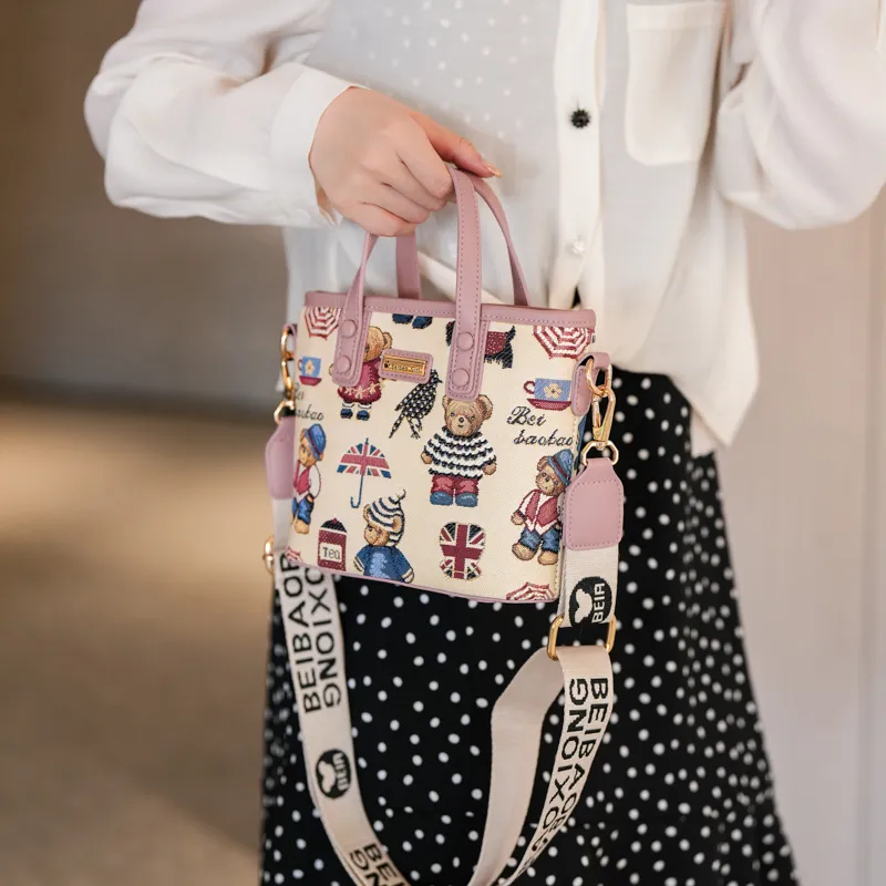 North Pack PU Handbag Medium Size Women's Blue/Pink/Brown-6
