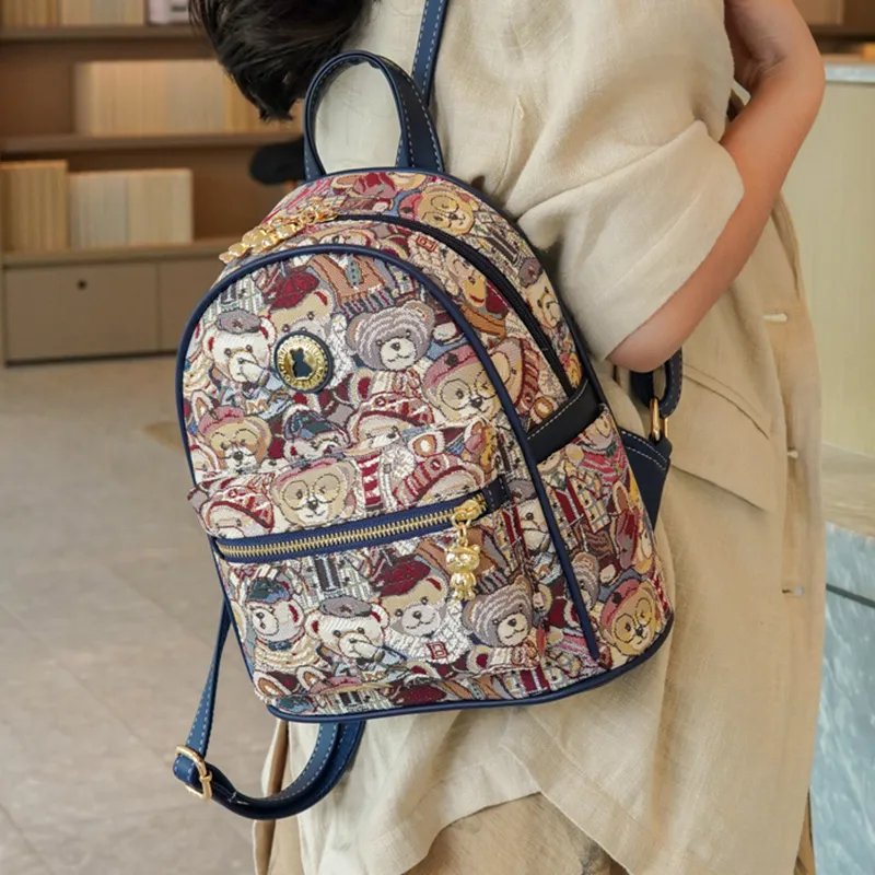 North Pack Canvas Student Backpack Regular Women's Navy Blue/Pink/Brown-2