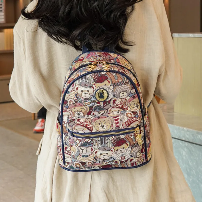 North Pack Canvas Student Backpack Regular Women's Navy Blue/Pink/Brown-1