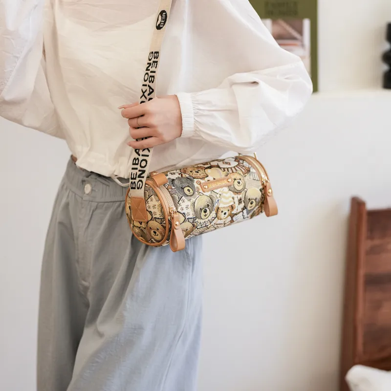 North Pack PU+Canvas Crossbody Bag Regular Women's Midnight Black/Beige Apricot-8