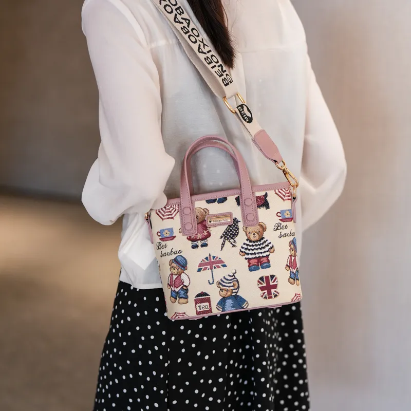North Pack PU Handbag Medium Size Women's Blue/Pink/Brown-7