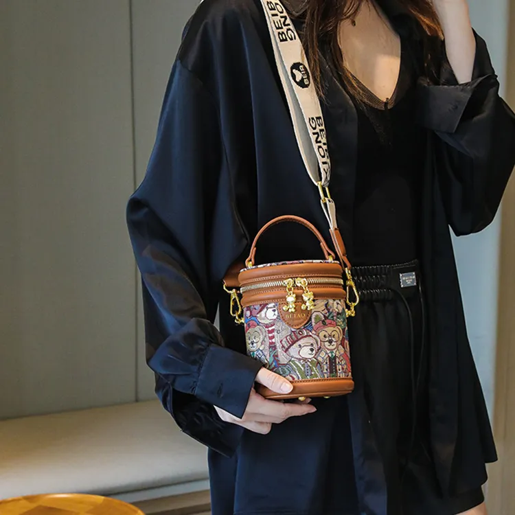 North Pack Fabric Cylinder Bag Bucket Bag Crossbody Bag Regular Women's Navy Blue/Brown/Pink-3