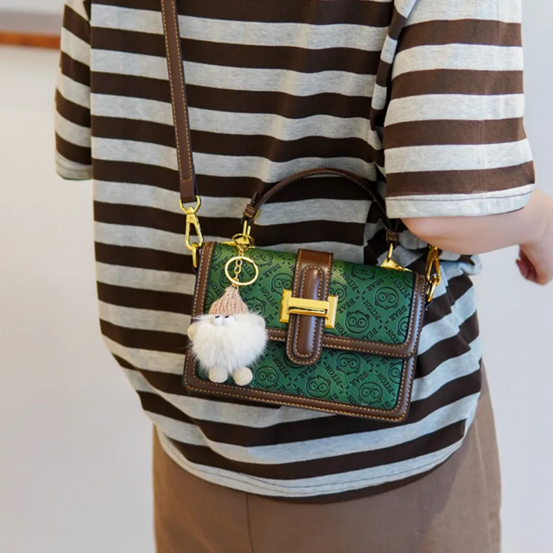 North Pack PU Shoulder Bag, Crossbody Bag, Handbag Women's Ecru/Green-7