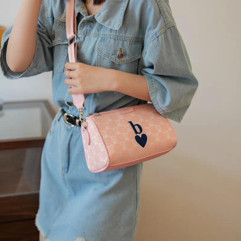 North Pack Fabric Shoulder Bag Women's Gray/Khaki/Pink-17
