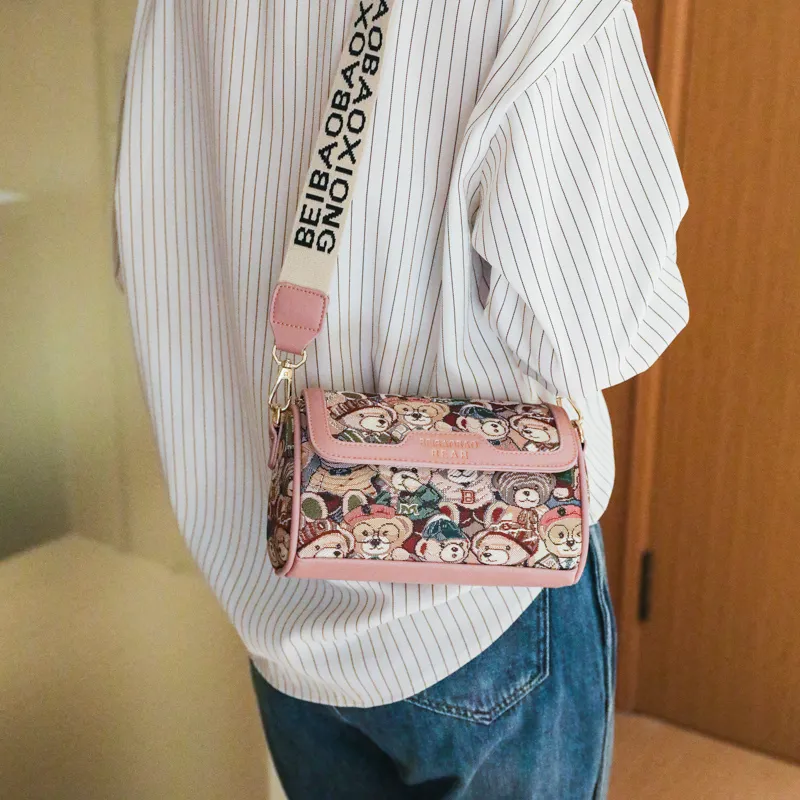 North Pack Canvas Crossbody Bag, Shoulder Bag Women's Navy Blue/Brown/Pink-12