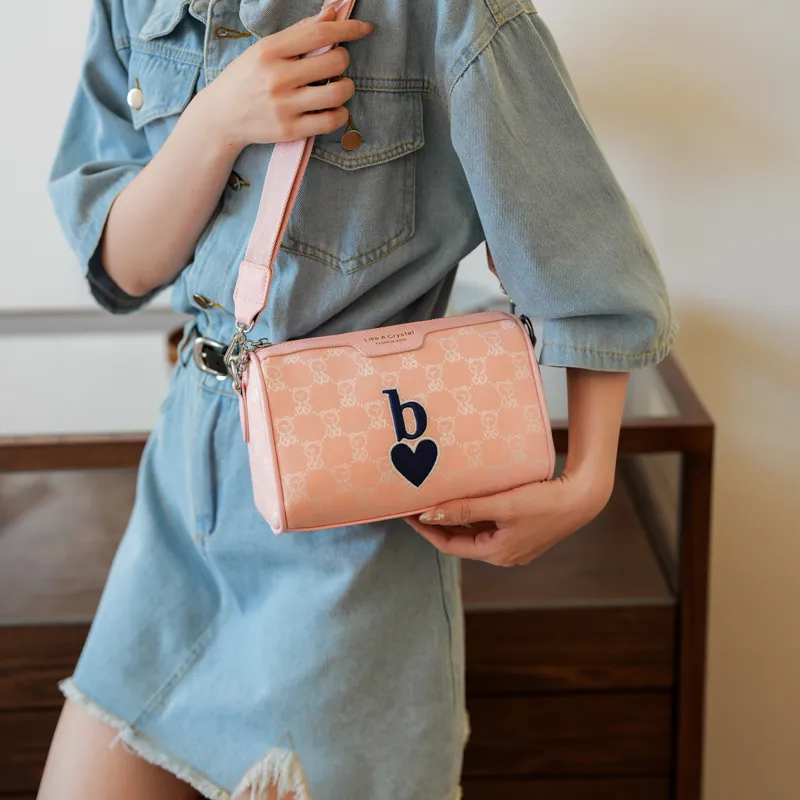 North Pack Fabric Shoulder Bag Women's Gray/Khaki/Pink-19