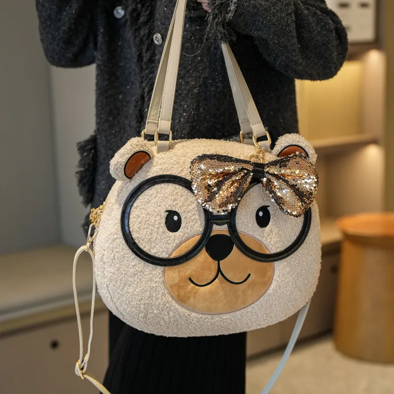 North Pack Plush Shoulder Bag Regular Women's Khaki/Coffee-3
