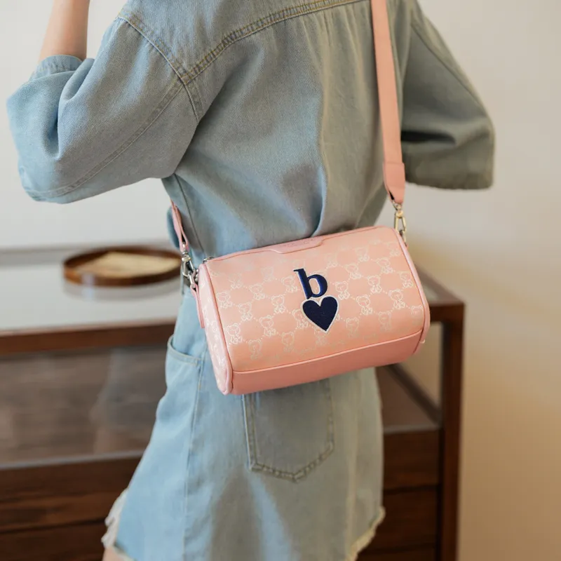 North Pack Fabric Shoulder Bag Women's Gray/Khaki/Pink-15