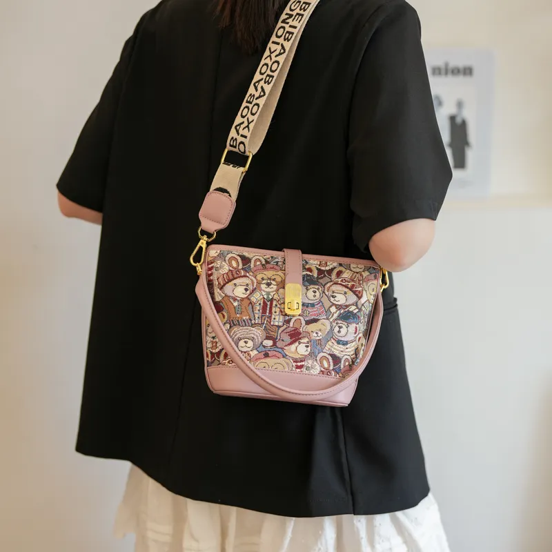 North Pack PU+Canvas Bag Handbag Shoulder Bag Crossbody Bag Medium Size Women's Blue/Pink/Brown-12