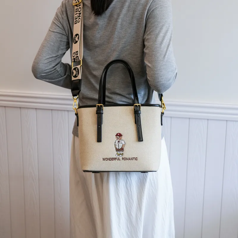 North Pack Canvas Bag, Tote Bag, Shoulder Bag Women's Ecru/Khaki-1