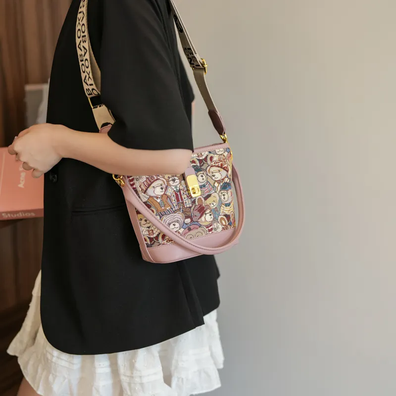 North Pack PU+Canvas Bag Handbag Shoulder Bag Crossbody Bag Medium Size Women's Blue/Pink/Brown-10