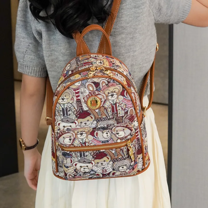 North Pack Canvas Student Backpack Regular Women's Navy Blue/Pink/Brown-16