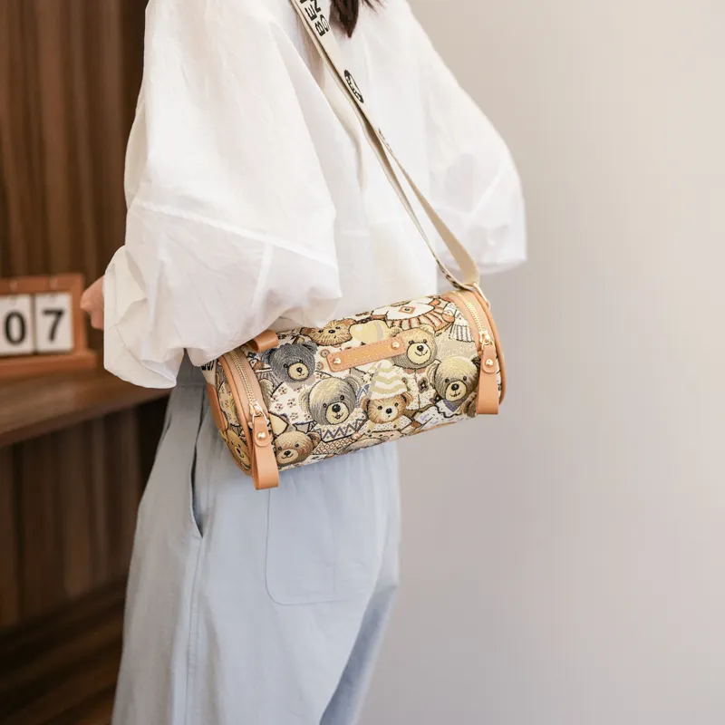 North Pack PU+Canvas Crossbody Bag Regular Women's Midnight Black/Beige Apricot-7