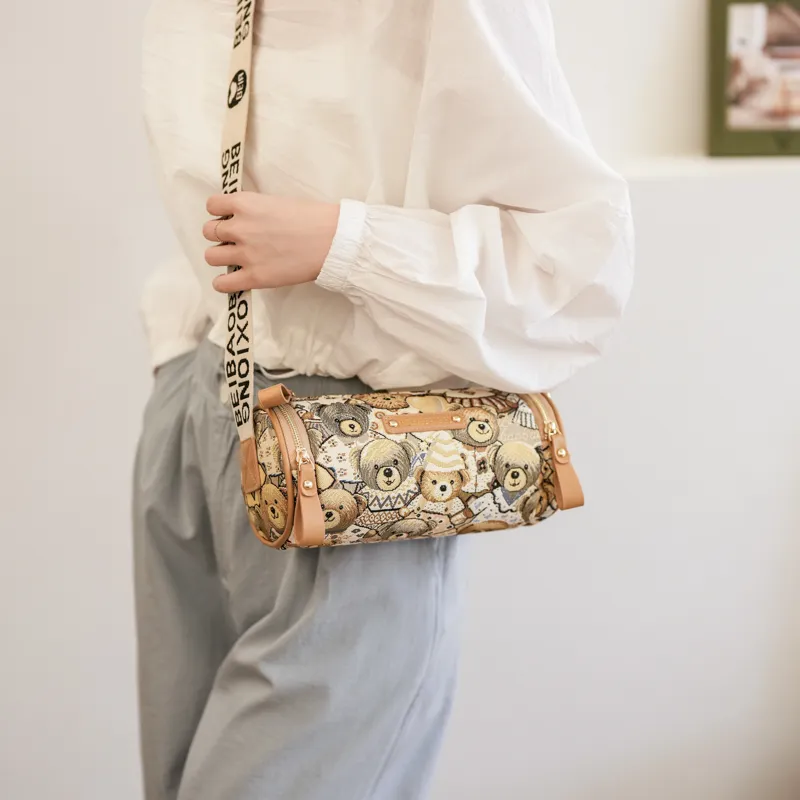 North Pack PU+Canvas Crossbody Bag Regular Women's Midnight Black/Beige Apricot-11