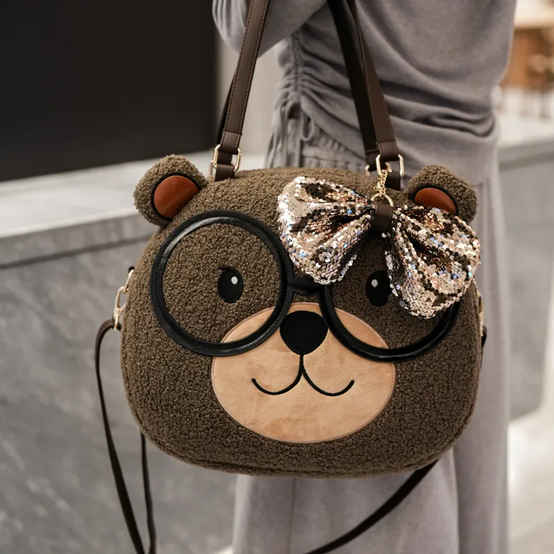 North Pack Plush Shoulder Bag Regular Women's Khaki/Coffee-8