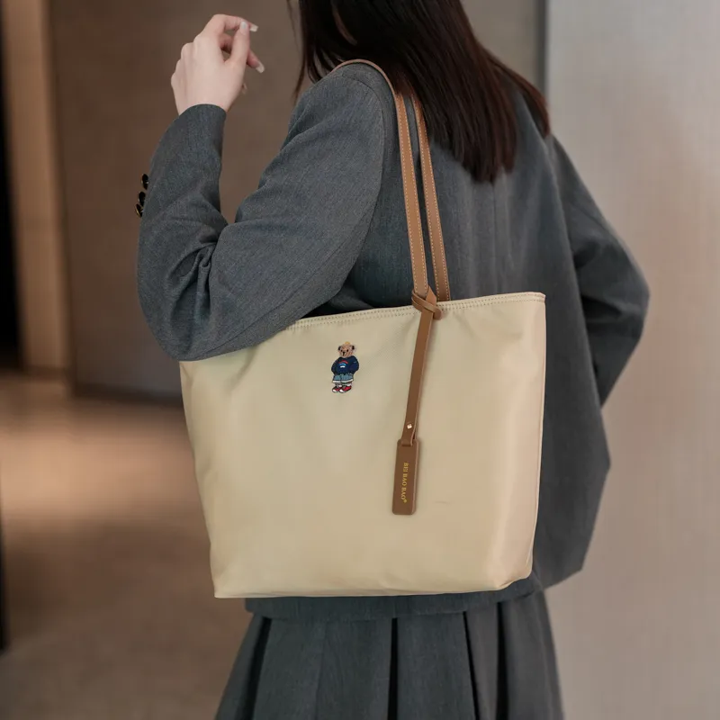 North Pack Nylon Fabric Tote Bag, Shopping Bag, Handbag, Shoulder Bag Women's Black/Beige-11